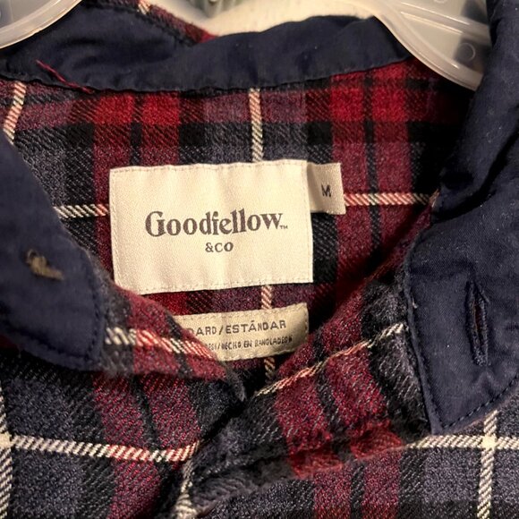 Goodfellow & Co Men's Plaid Flannel Shirt Size Medium Red, Blue, White - Picture 3 of 7